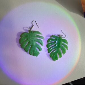 Green Monstera Leaf Earrings